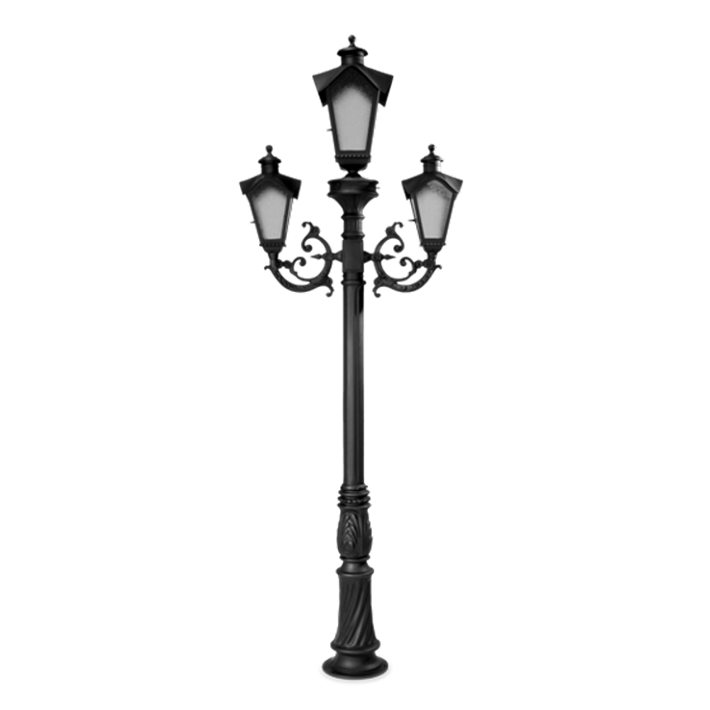 Poste Para Jardim Colonial Sinha Triplo Alumínio Preto 2.2m 15001/3