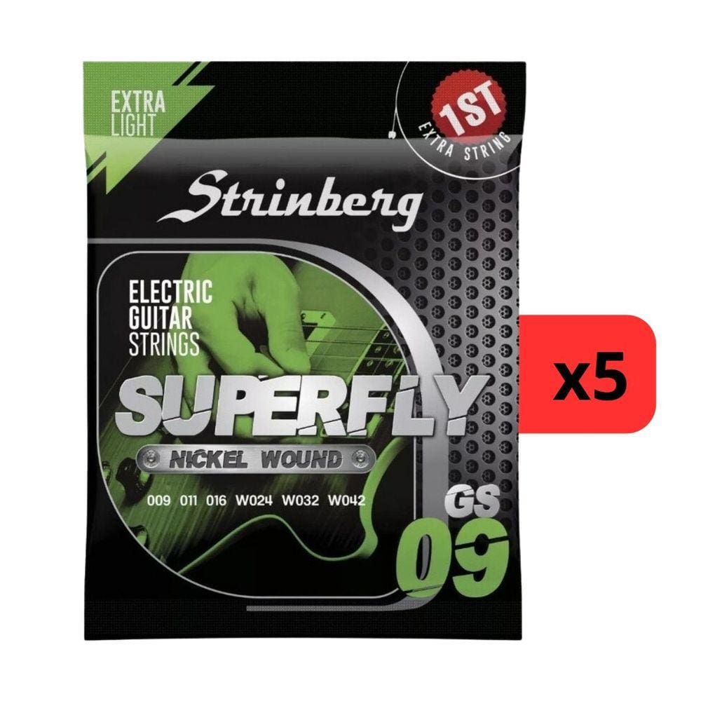 Kit 5 Encordoamento Strinberg Para Guitarra GS09 - 6 Cordas
