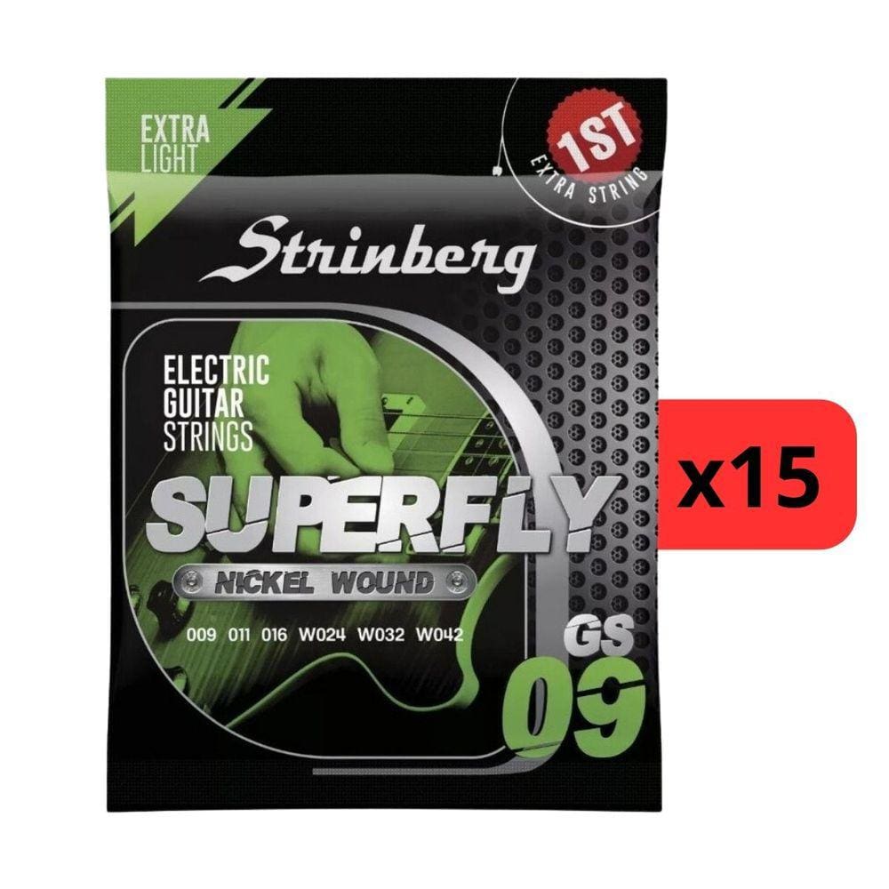 Kit 15 Encordoamento Strinberg Para Guitarra GS09 - 6 Cordas