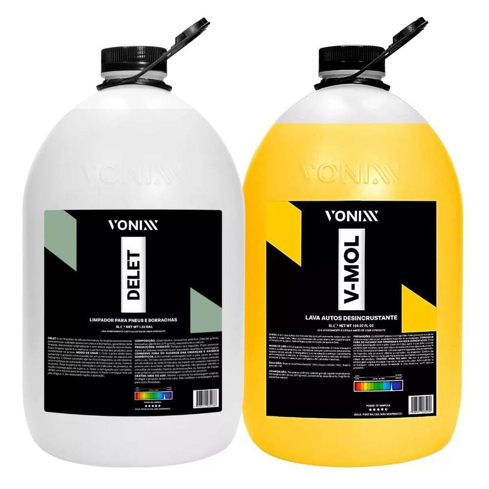 Delet Limpador Pneus + V-Mol Shampoo Desengraxante Vonixx 5L