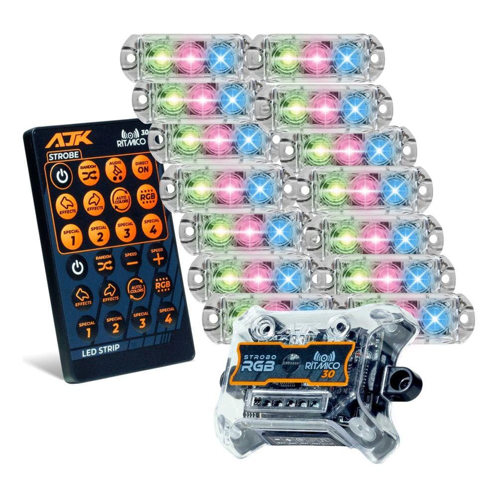 Kit Strobo AJK RGB Rítmico 3.0 + 16 Faróis 6W