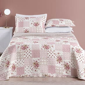 Colcha Queen 3 peças Dupla Face Cobre Leito Bouti Estampado