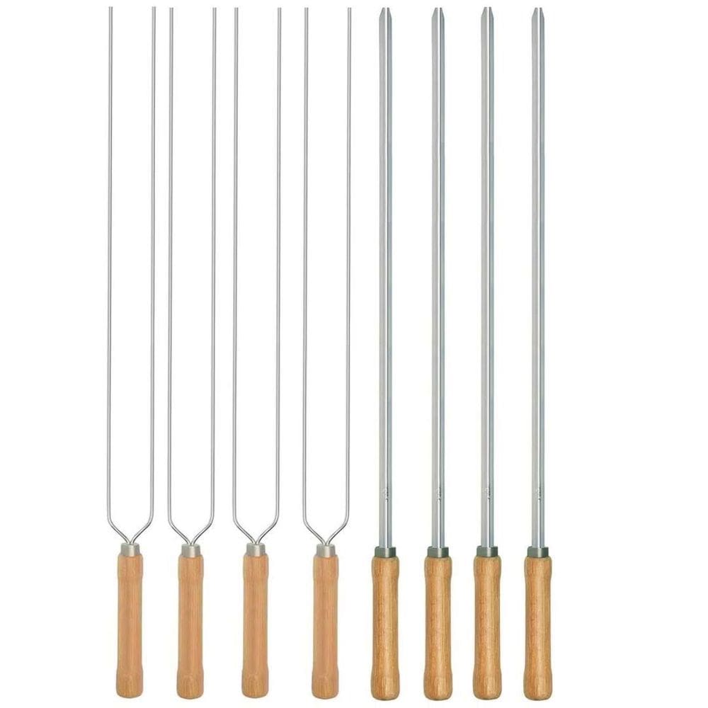 Kit Preparo Churrasco 8Pcs Churrasqueira Espetos 65Cm Mor