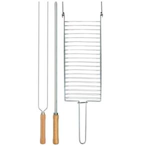 Kit Preparo Churrasco 3Pcs Churrasqueira Grelha Espetos 65Cm