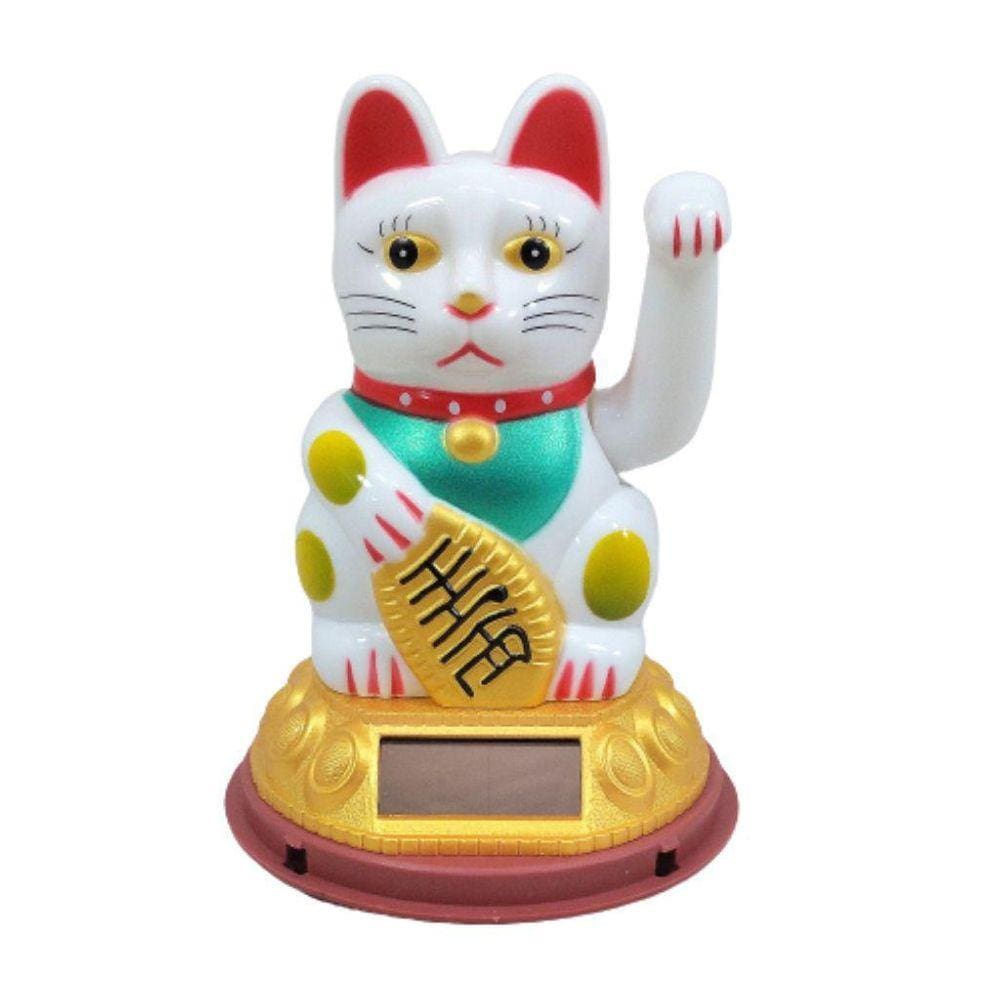 Maneki Neko O Gato Da Sorte Branco 11 Cm Alt. Energia Solar