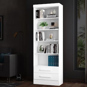 Estante Armário Livreiro com 5 Prateleiras 2 Gavetas Qmovi - Branco (3420.5)