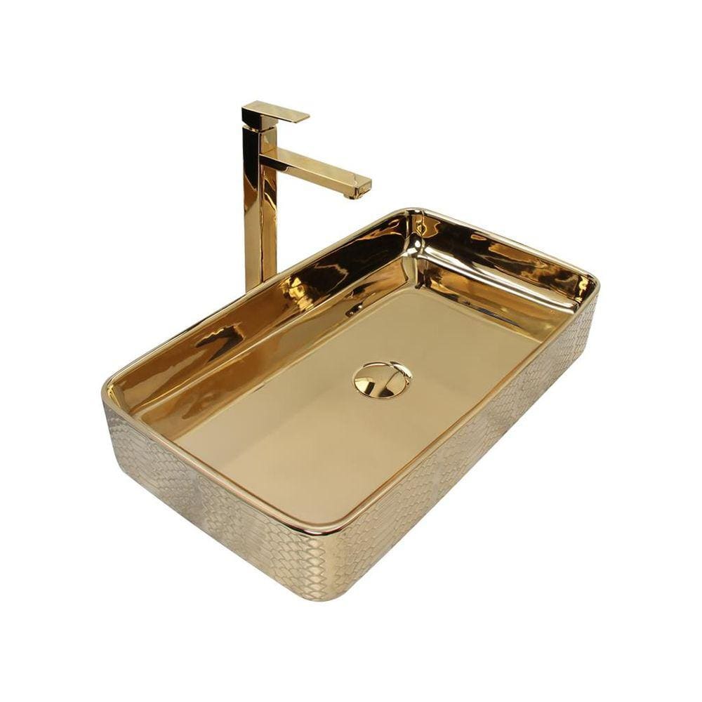 Cuba Pia Louça Cerâmica Apoio Banheiro 61x35cm Luxo Gold