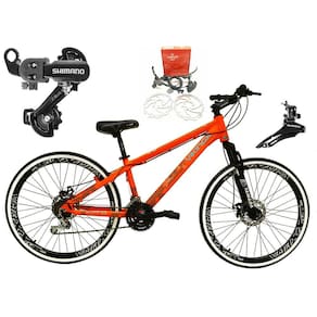 Bicicleta Aro 26 Vikingx Tuff 21v Alumínio Câmbios Shimano Freio a Disco Hidráulicos Aros Vmaxx Preto - Laranja X30