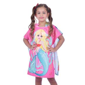 Toalha Poncho Infantil com Capuz Sereia Azul Everly