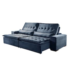 Sofá 3 Lugares Retrátil e Reclinável Elegance 2.30m Veludo Azul Sierra - Móveis Mix