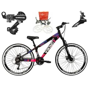 Bicicleta Aro 26 Vikingx Tuff 21v Alumínio Câmbios Shimano Freio a Disco Hidráulicos Aros Vmaxx Preto - Preto\Rosa X25