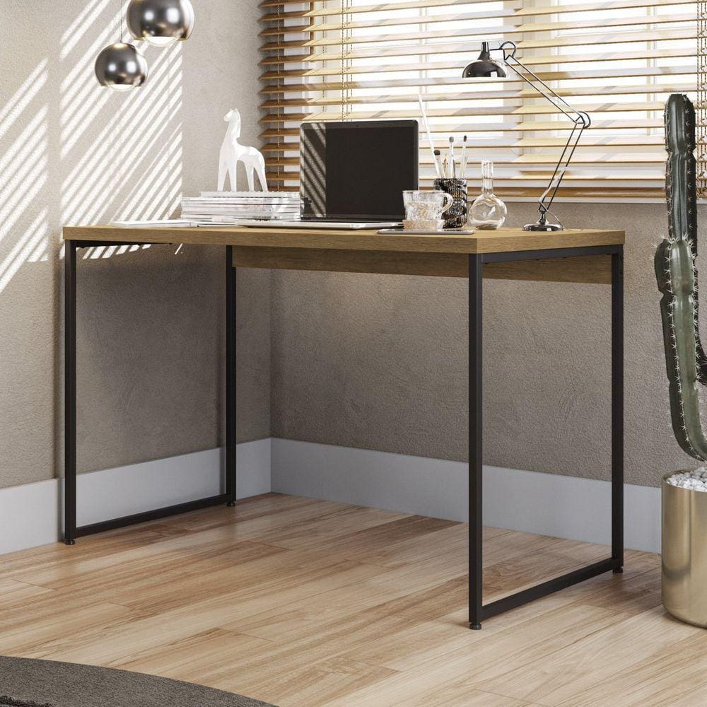Mesa para Escritório Escrivaninha Secretaria 118cm Industrial Kappesberg Freijó/Preto Fosco