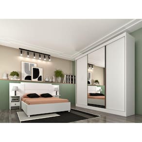 Guarda Roupa Casal com Espelho 3 Portas 4 Gavetas - Dacar-Neve - Tcil Móveis
