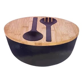 Saladeira 3 Peças Com Utensilios Tigela Premium Bowl 25x12cm