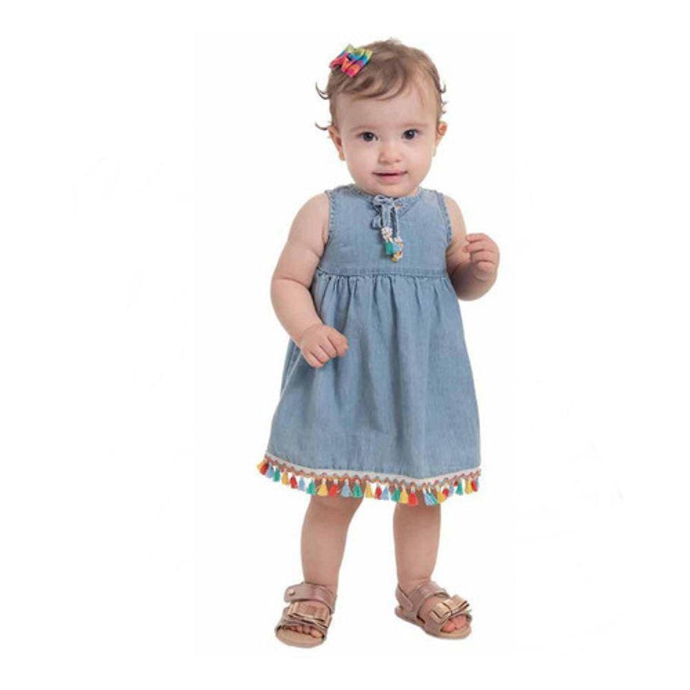 Vestido Infantil Regata Jeans Com Franjinhas