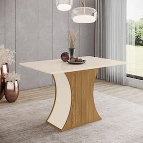 Mesa de Jantar 120x80cm Tampo MDF Canto Reto Luiza Marrom/Off White