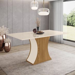 Mesa de Jantar 160x90cm Tampo Vidro/MDF Luiza Marrom/Off White