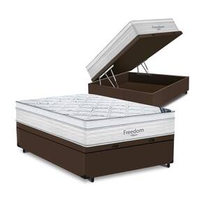 Cama Box Com Baú Casal Blindado + Colchão De Molas Ensacadas - Ortobom - Freedom 138x188x74cm Marrom