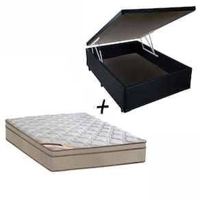 Cama Box Baú Casal Preto + Colchão Molas Castor Revolution Tecnopedic 138x188x30