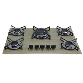 Fogão Cooktop Premium 5 Bocas Tripla Chama Amadeirado Claro