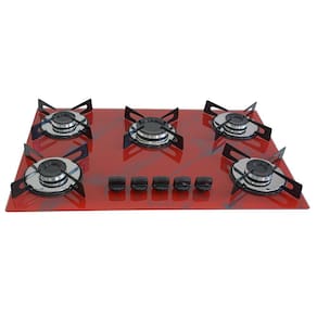 Fogão Cooktop Premium 5 Bocas Ultra Chama Marmorizado Vermelho