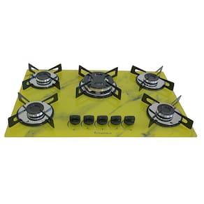 Fogão Cooktop Premium 5 Bocas Tripla Chama Marmorizado Amarelo