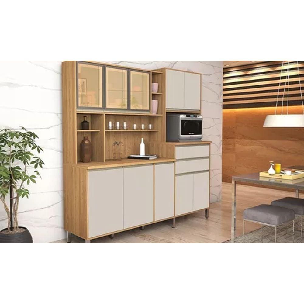 Kit Armario Cozinha Inova 3240mm Freijo/Off White Vitamov