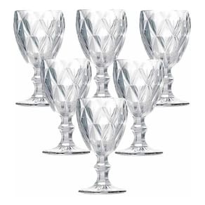 Jogo Com 6 Taça Diamond Vidro Transparente Água Vinho