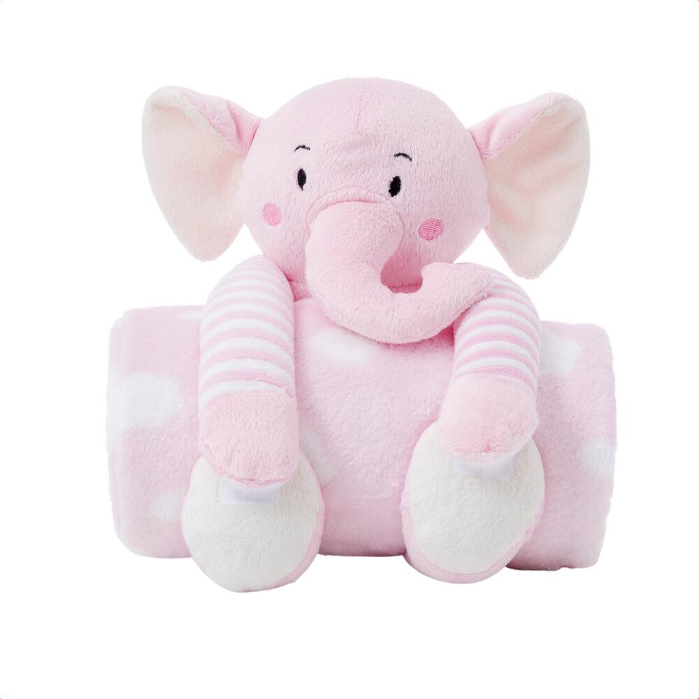 Cobertor Manta Bebe C/ Bichinho De Pelucia Antialergico Elefantinho Rosa