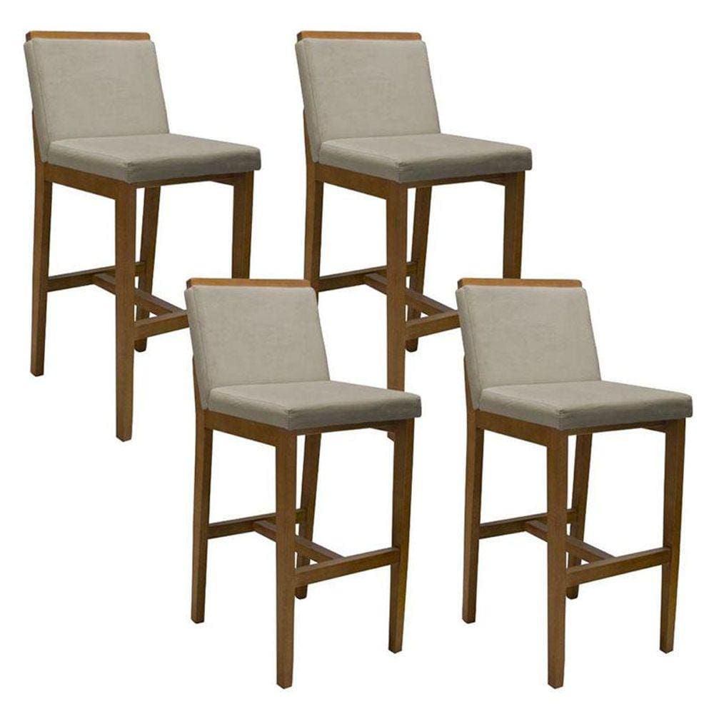 Banqueta Alta Kit 4 Peças Londres Corino Bege - Fratello