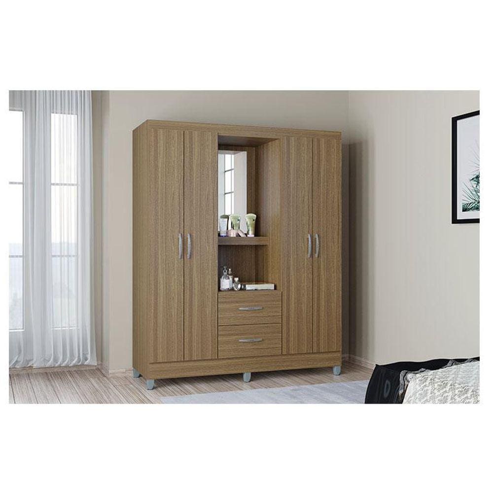 Guarda Roupa Solteiro Ambiente Cordoba 4 Portas Castanho - Poquema