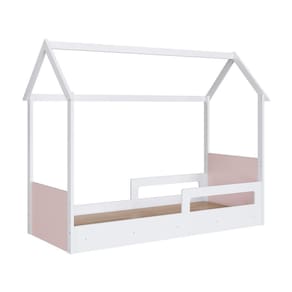 Cama Infantil Montessoriana Casinha Completa Móveis Branca e Rosa