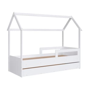 Cama Infantil Montessoriana Casinha com Auxiliar Completa Móveis Branca