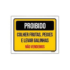 Kit 3 Placa Proibido Colher Frutas Peixes Levar Galinhas
