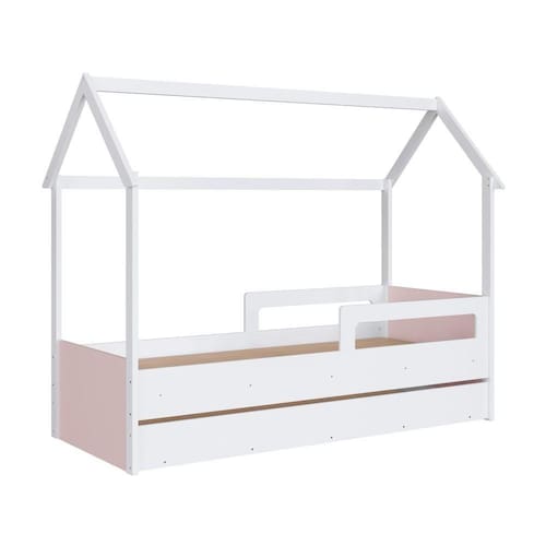 imagem-Cama Infantil Montessoriana Casinha com Auxiliar Completa Móveis Branca e Rosa - Branco