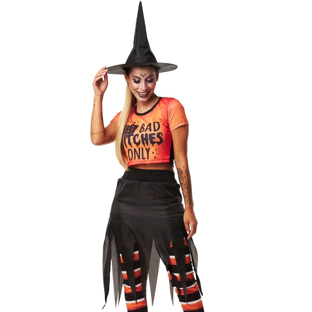 242-fantasia Adulto Bruxa Halloween Feminino com Chápeu Luxo