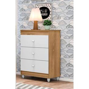Cômoda Infantil Ternura Com 3 Gavetas Cor Nature Branco - Peternella Móveis