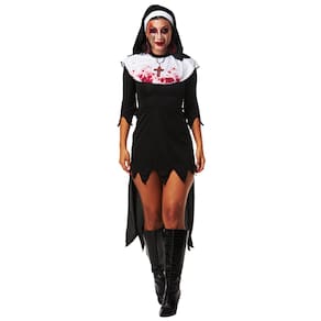 Fantasia Halloween Noviça do Mal Freira Adulta Vestido + Véu