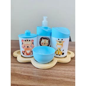 Kit Higiene Safari c/bandeja Nuvem Crua (Leão, Girafa, Tigre)