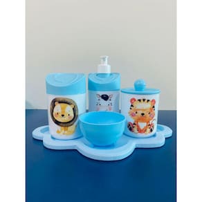 Kit Higiene Safari c/bandeja Nuvem Crua (Leão, Zebra, Tigre)