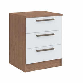 Mesa de Cabeceira Modulada 3 Gavetas Requinte+ Móveis Castro Macadâmia/Branco Line