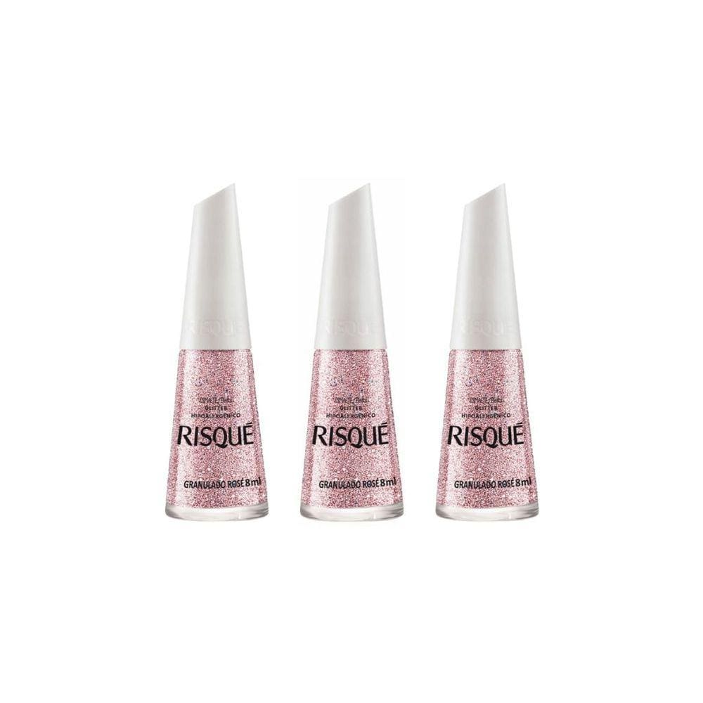 Esmalte Risque Glitter Granulado Rose 8Ml - Kit C/ 3un