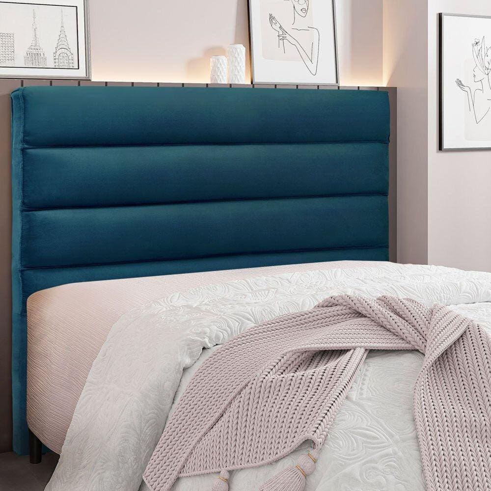 Cabeceira Casal 140cm Veludo La Italiana Spezzia Azul Marinho