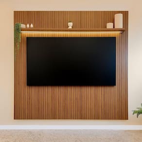 Painel Para TV até 75 Polegadas com LED 185cm Impressão 3D Ripada Liverpool Yescasa Pinho Ripado