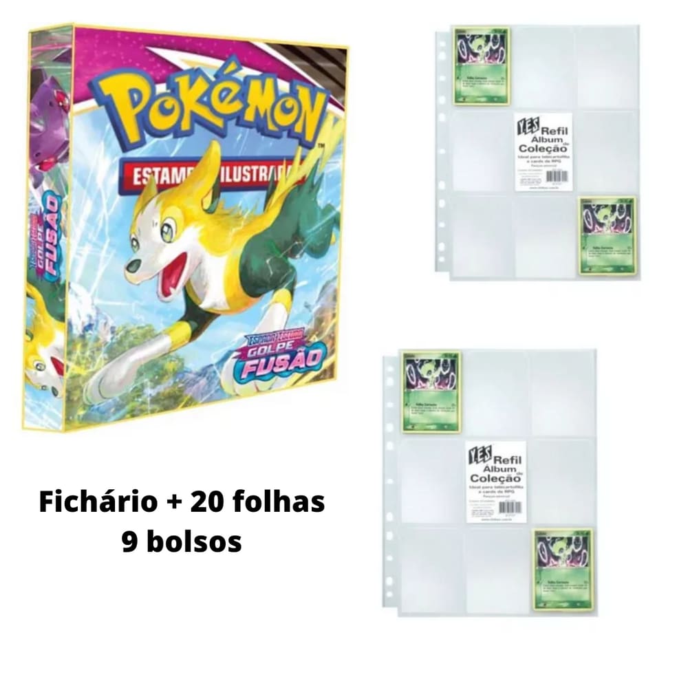 Pokémon Pasta Fichário Pikachu Boné Ash c/ 20 porta cards