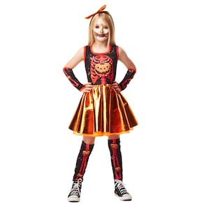 Fantasia Infantil Esqueleto Sra. Abóbora Halloween Menina