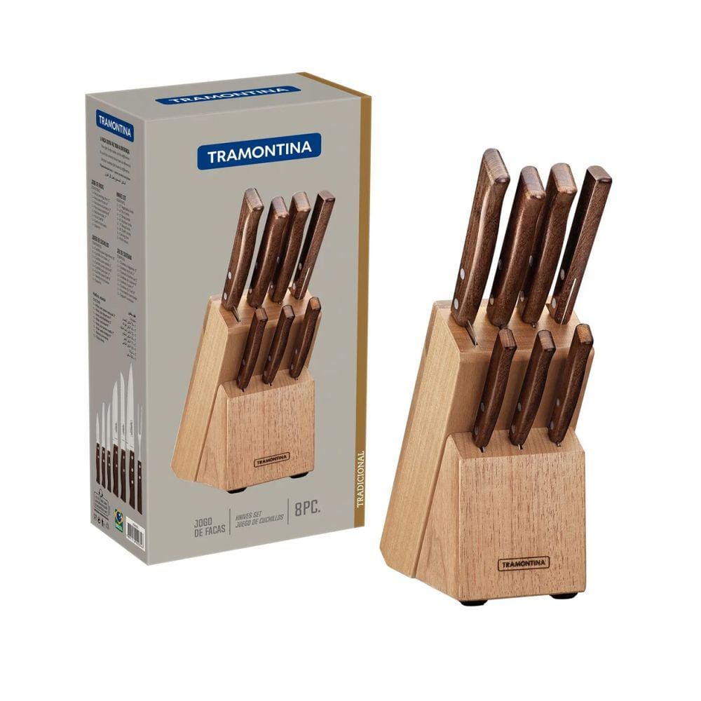 Jogo de Facas Tramontina Tradicional Suporte de Madeira 8Pcs