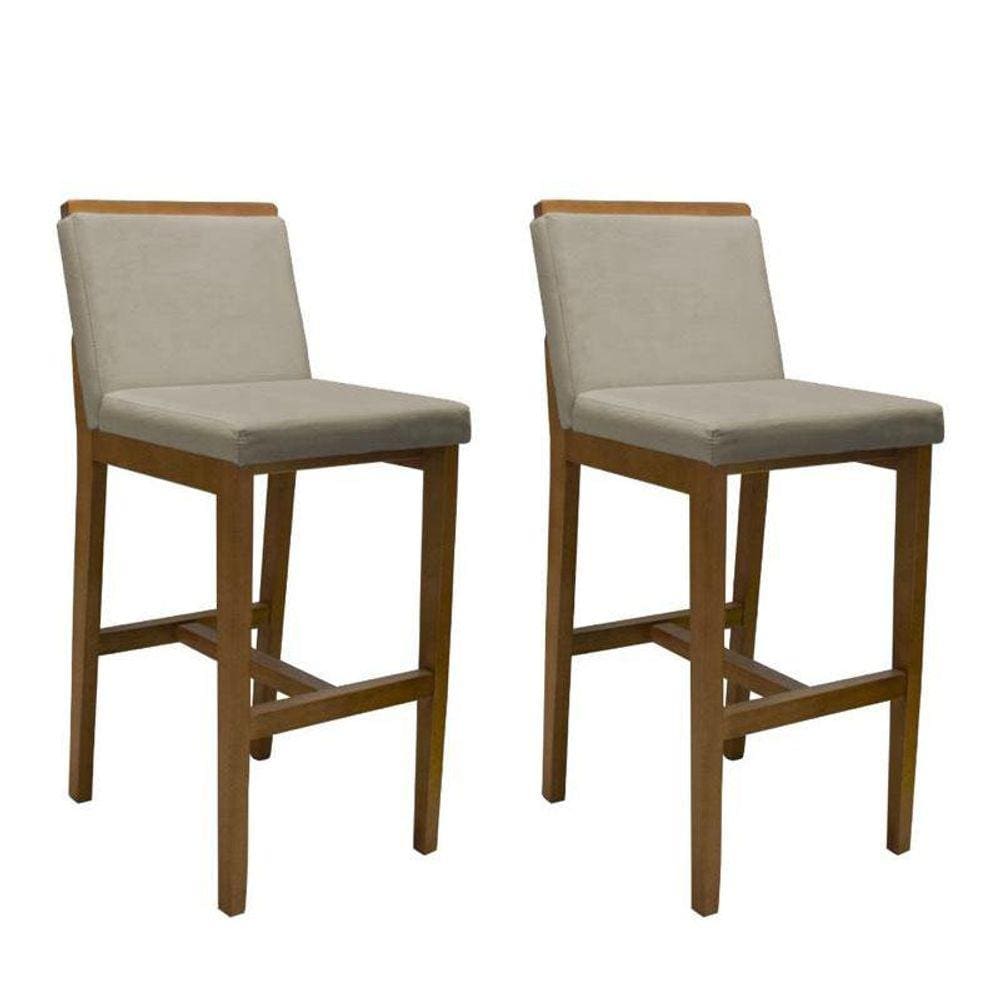 Banqueta Alta Kit 2 Peças Londres Linho Bege - Fratello