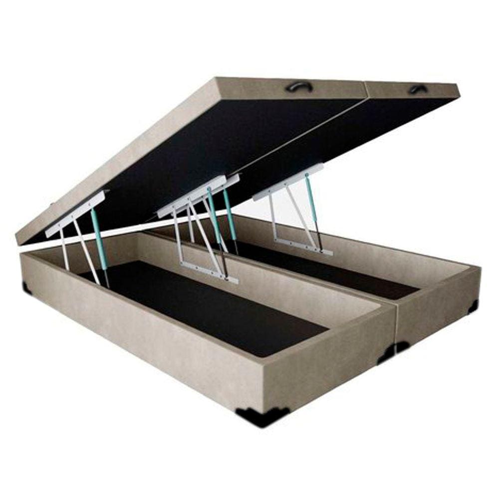 Base Cama Box Baú Bipartido King Suede Bege 42x193x203 RC Sono Leve