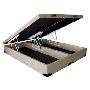 Base Cama Box Baú Bipartido King Suede Bege 42x193x203 RC Sono Leve